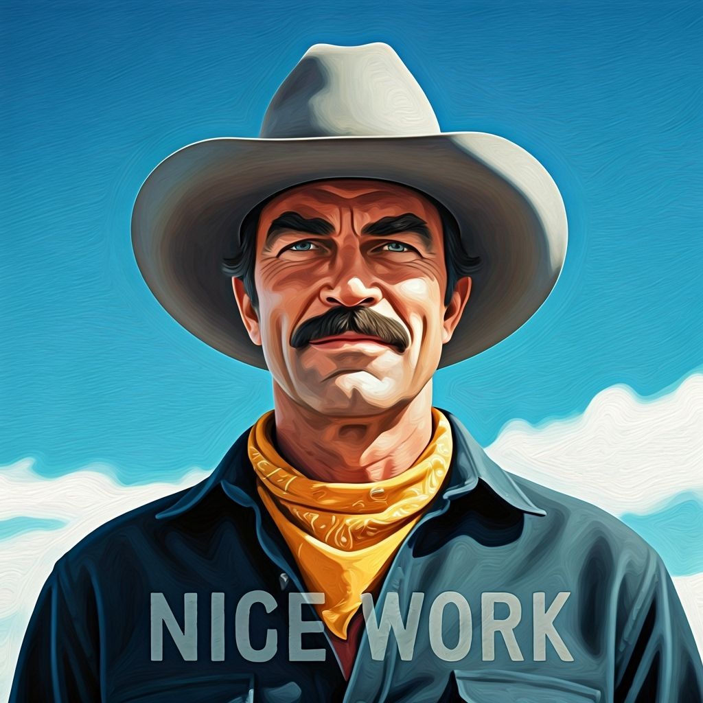 Tom Selleck in Cowboy Hat as Realistic Oil Painting