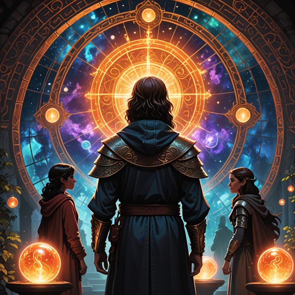 Mystical Oracle Sanctuary with Glowing Lights and Holograms