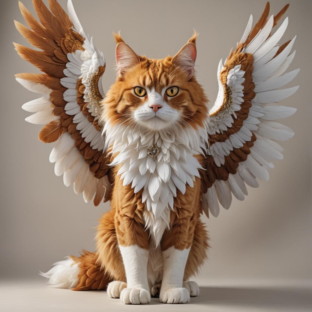 Majestic Fire-Breathing Cat with Eagle Wings
