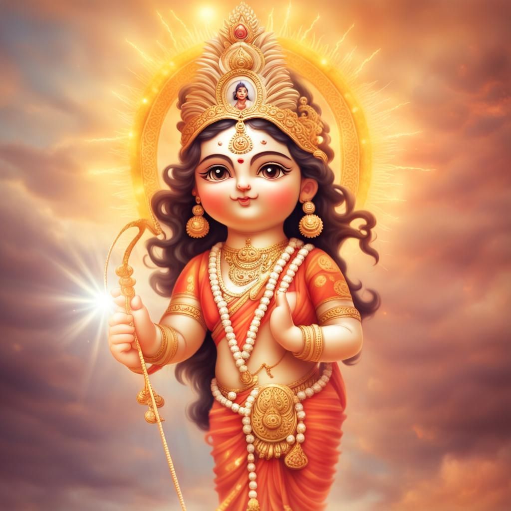Cute Chibi Maa Durga in Divine Light