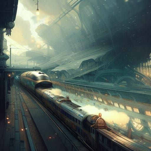 High-Speed Steampunk Train in Detailed Landscape