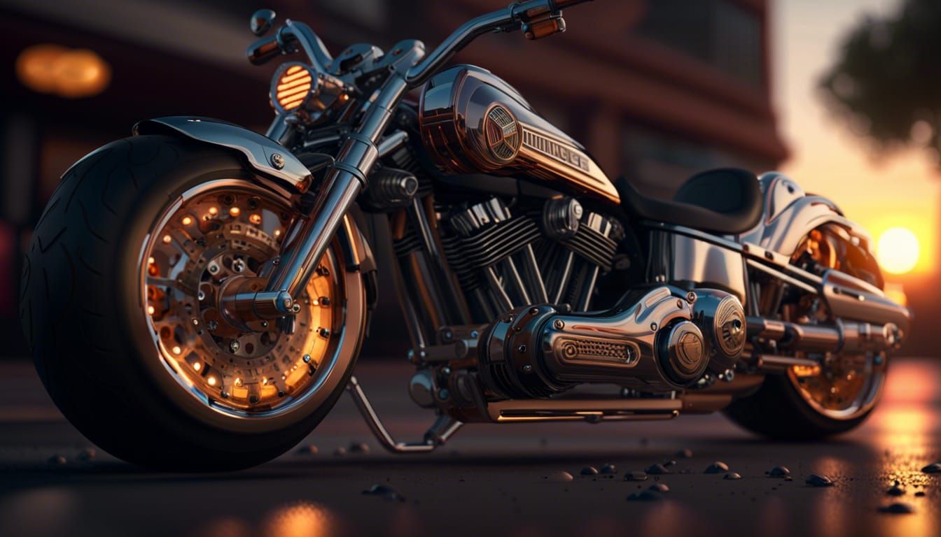 Futuristic Low Rider Harley Davidson at Sunset