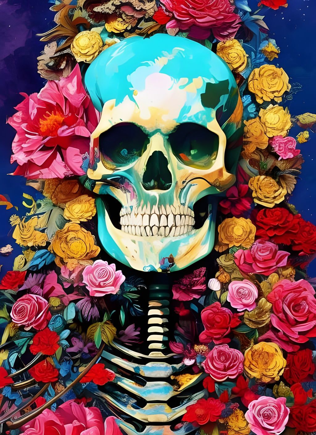 Floral Skeleton Portrait in Digital Art Style