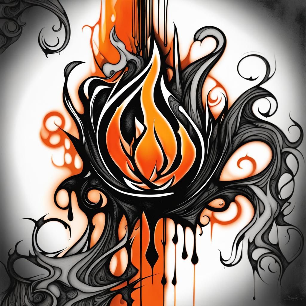 Tattoo Flame Art in Scratchboard Style