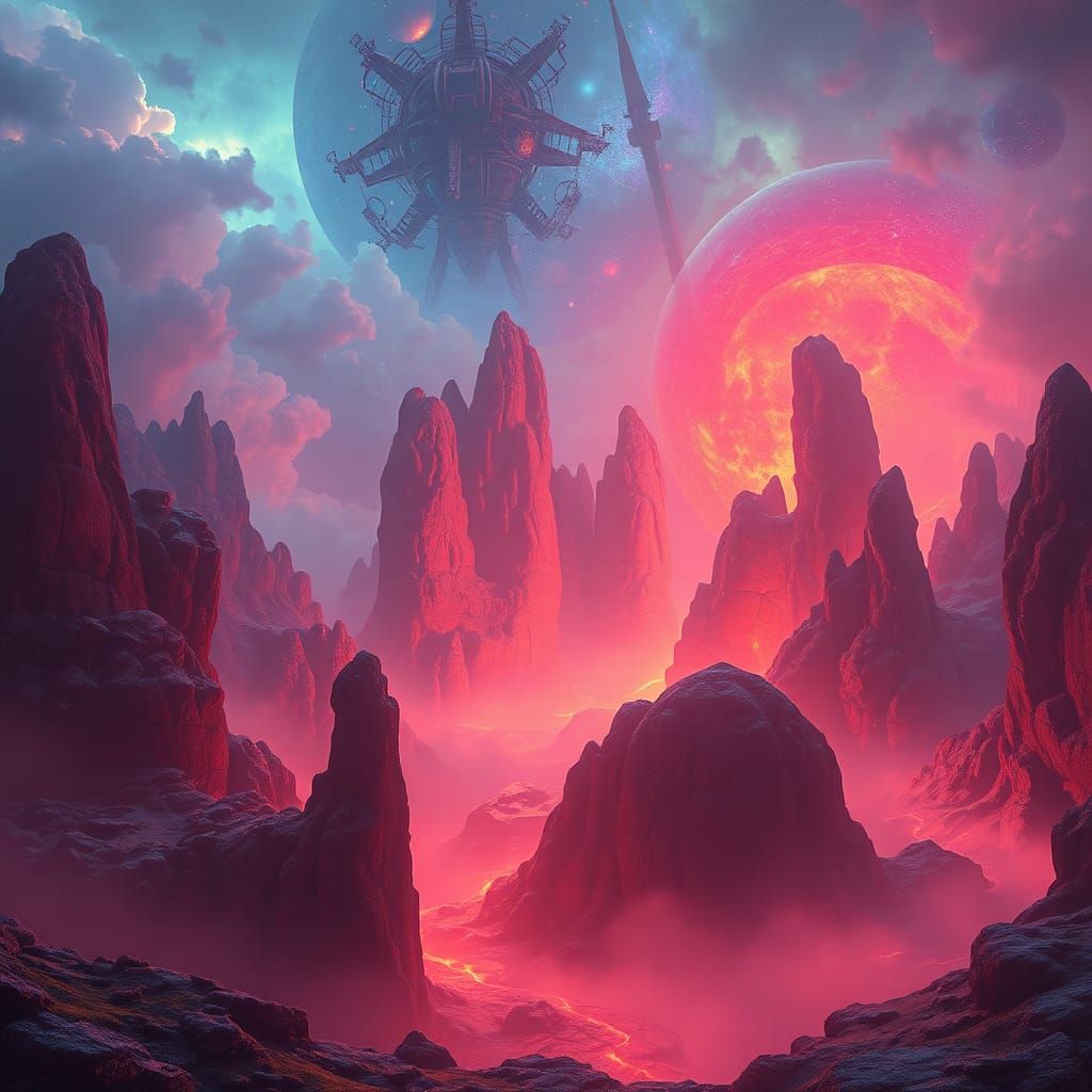 Surreal Futuristic Dreamscape in Vibrant Electric Hues