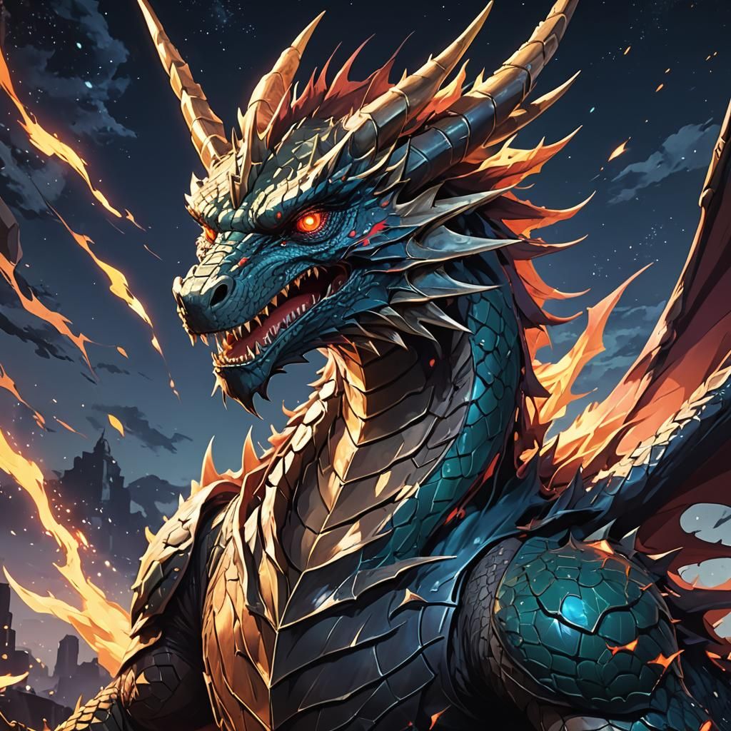 Anime Dragon and Star in Studio Trigger Style