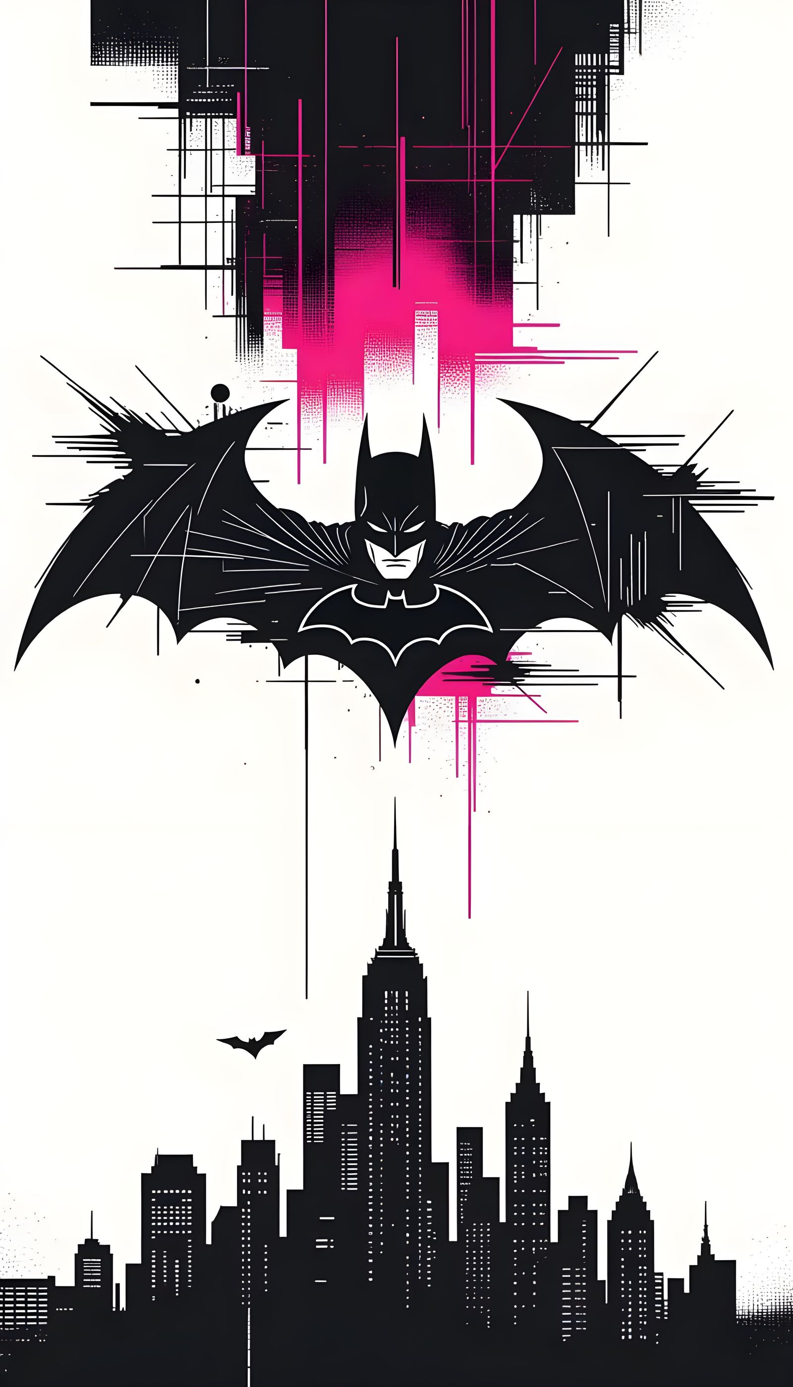 Abstract Glitch-Art Batman Logo in Cyberpunk Style