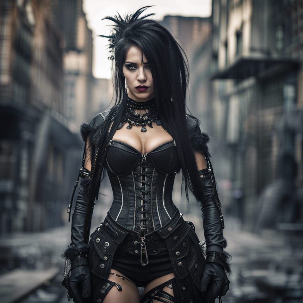 Gothic Woman Portrait in Post-Apocalyptic City