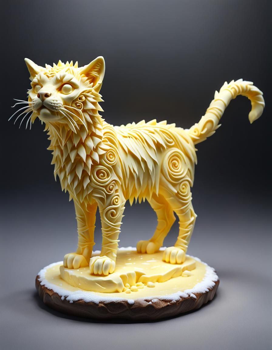Butter Cat Sculpture with Miniature Castle