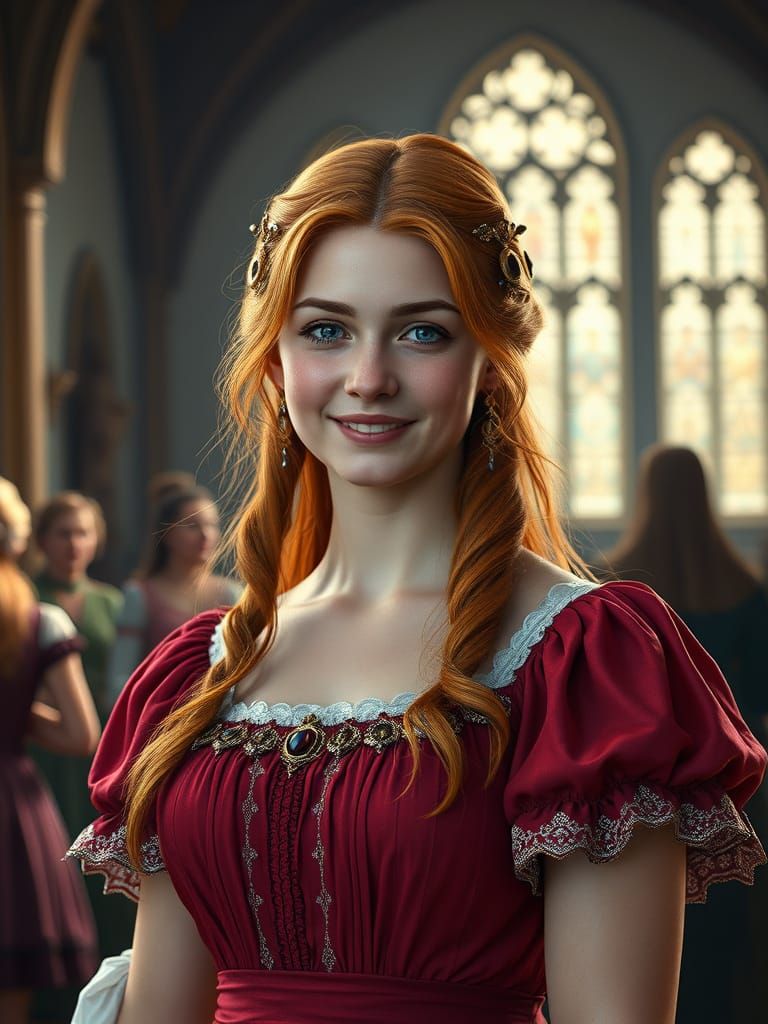 Victorian Bridesmaid in a Whimsical Church Scene