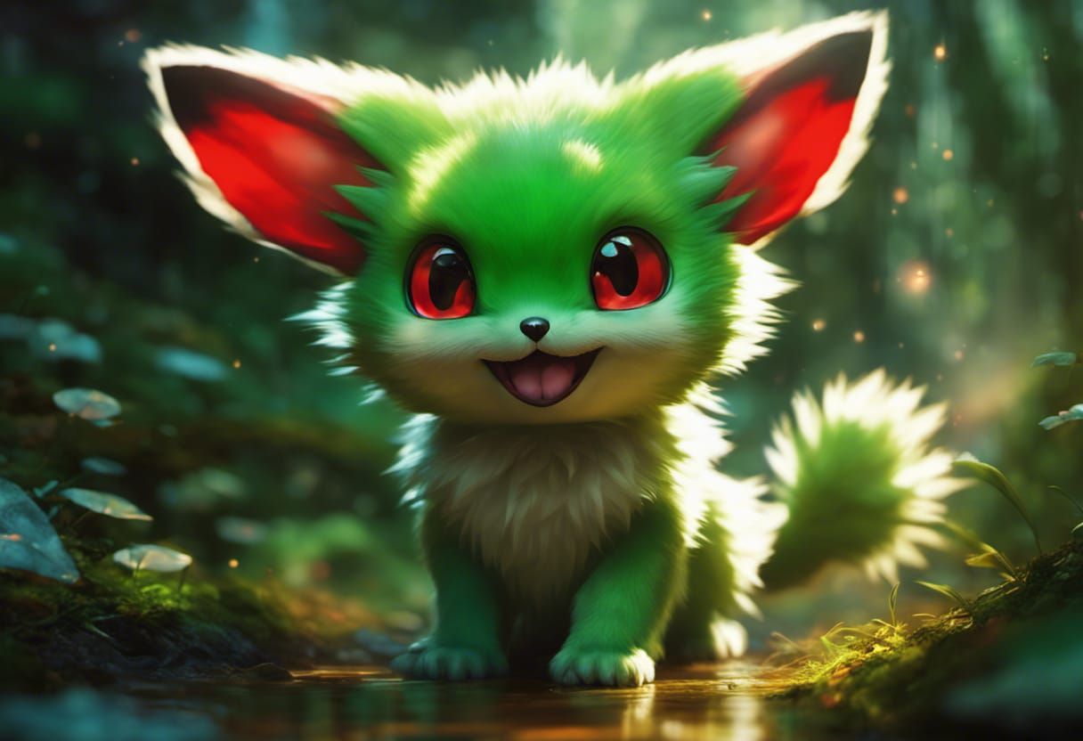 Cute Chibi Sprigatito Pokemon in Bright Forest