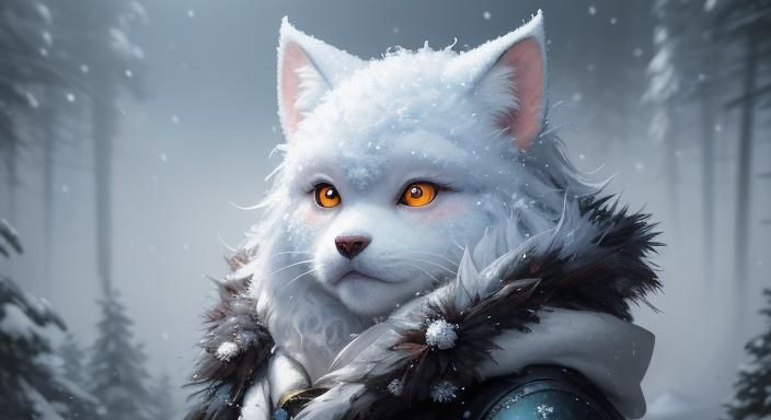 Cute Fuzzy Creature Portrait in Winter Landscape