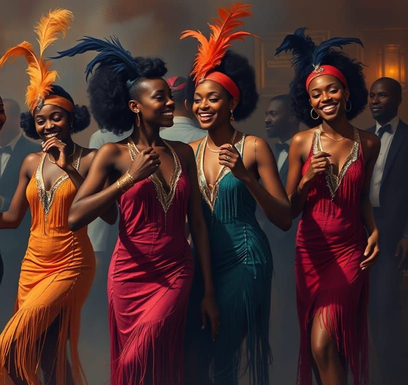 Roaring Twenties: Flappers Dancing in Speakeasy
