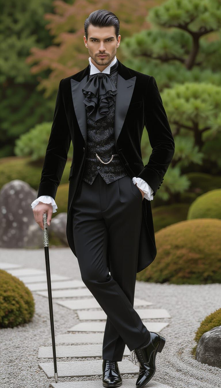 Gothic Ouji Fashion in Japanese Garden