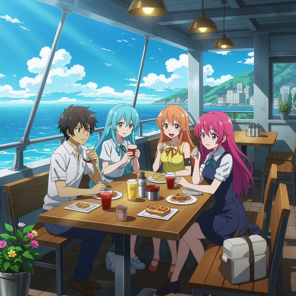 Anime Seascape Adventure in Studio Trigger Style