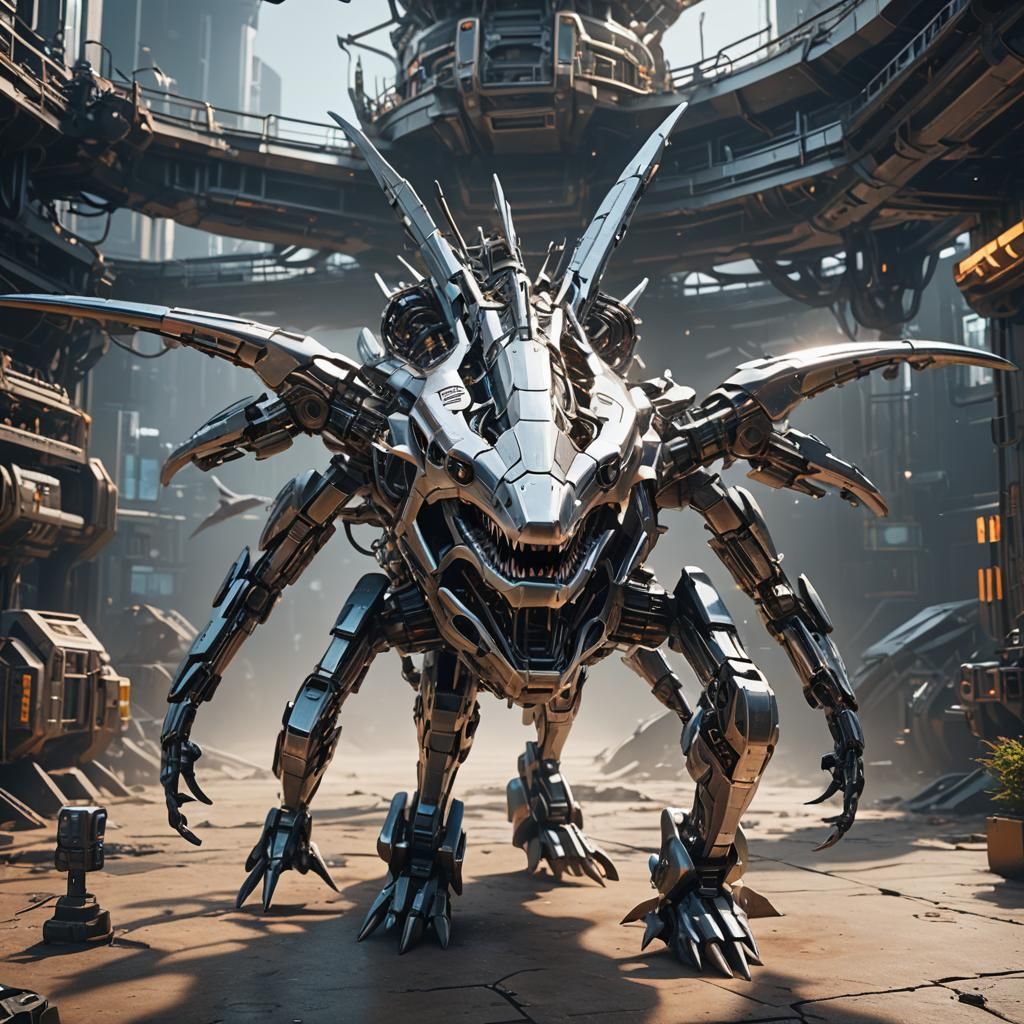 Futuristic Hammerhead Shark with Intricate Mech Details