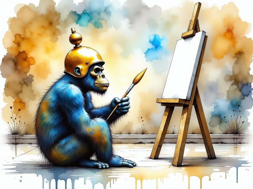 Gorilla in Golden Skullcap Paints Masterpiece in 3D Digital ...