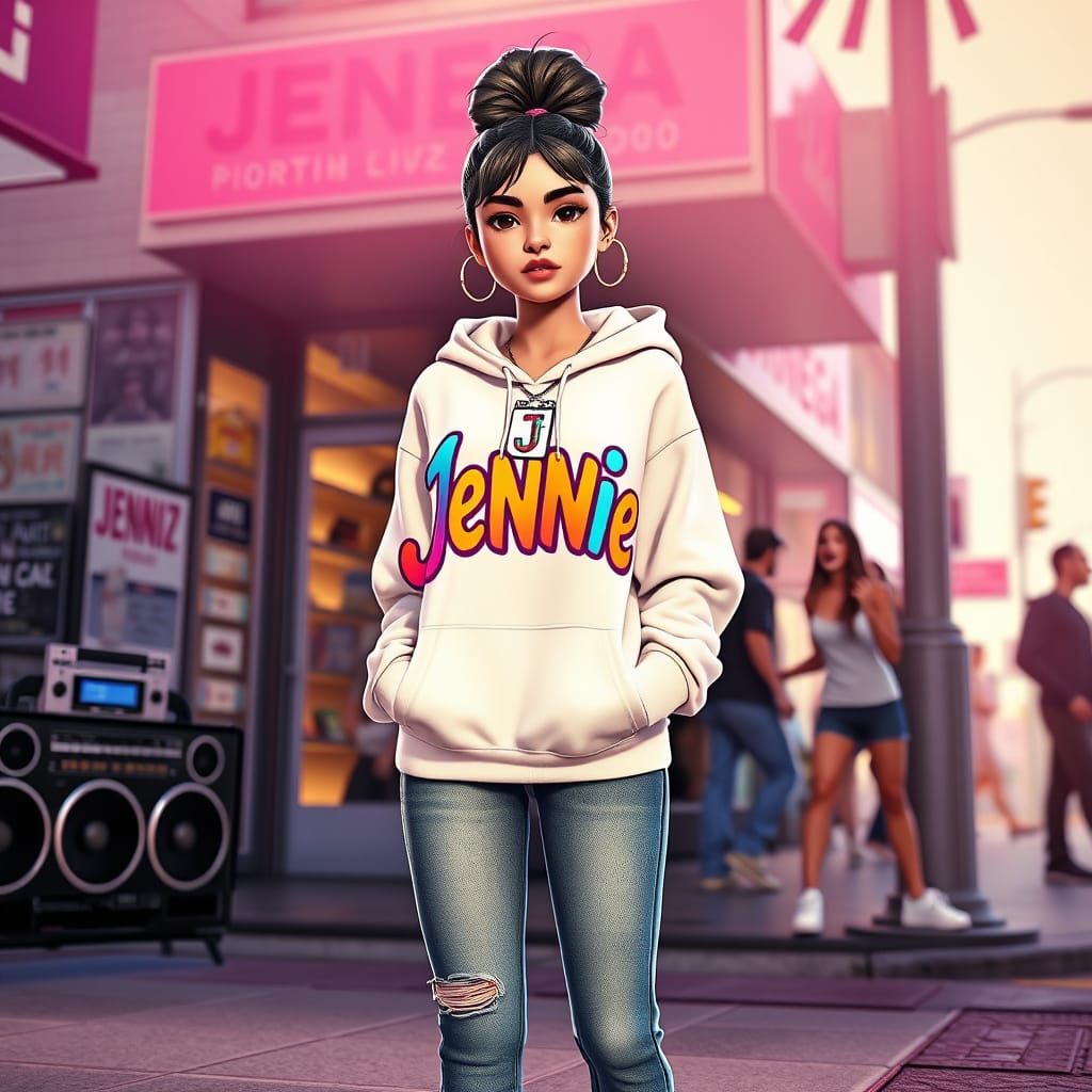 Girl in Airbrushed Hoodie: Vibrant 3D Digital Art