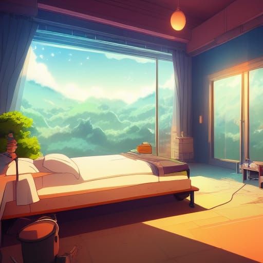 Anime Isometric Bedroom Inspired by Studio Ghibli