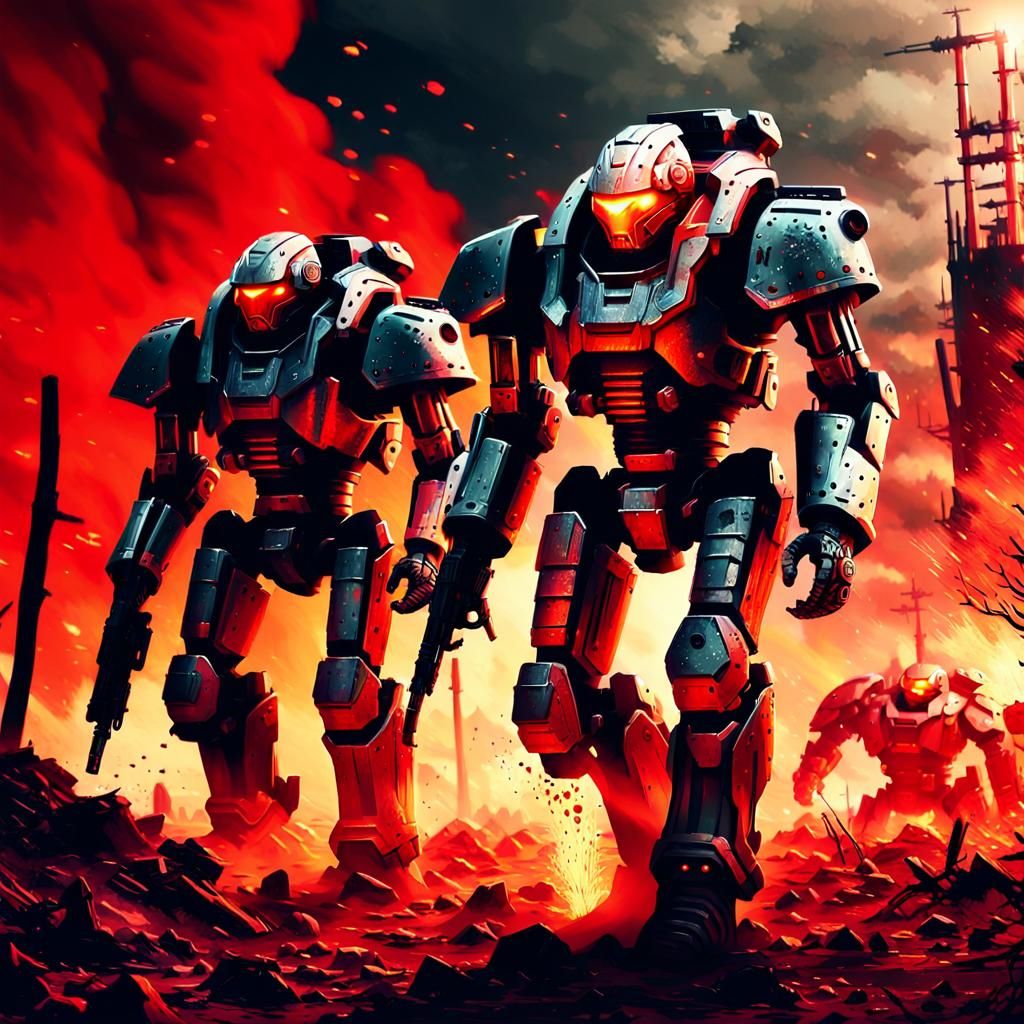 Armored Cyborgs in Post-Apocalyptic Landscape