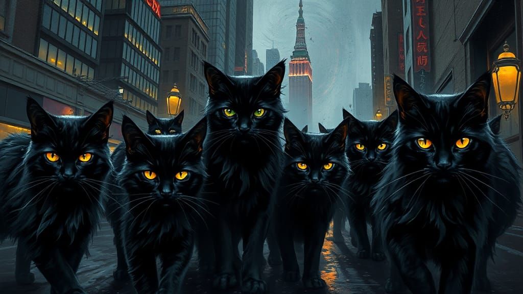 Dystopian Cats in Heavy Metal Impasto Style