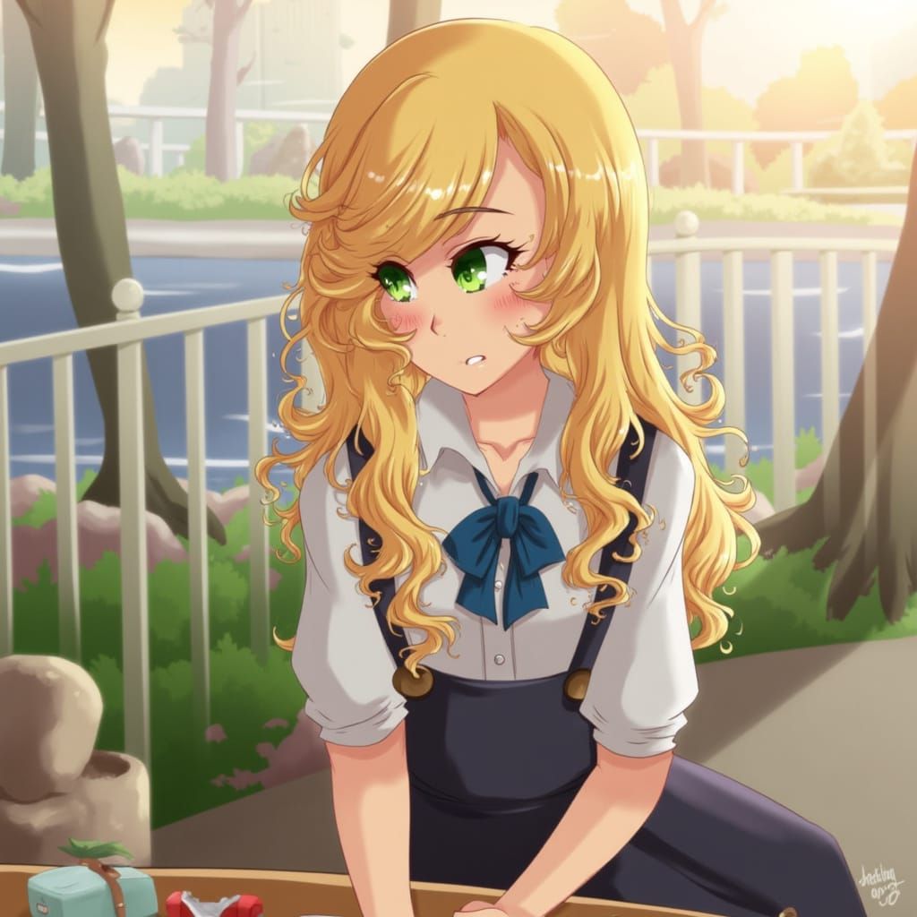 Disappointed Blonde Woman in Cartoon Style