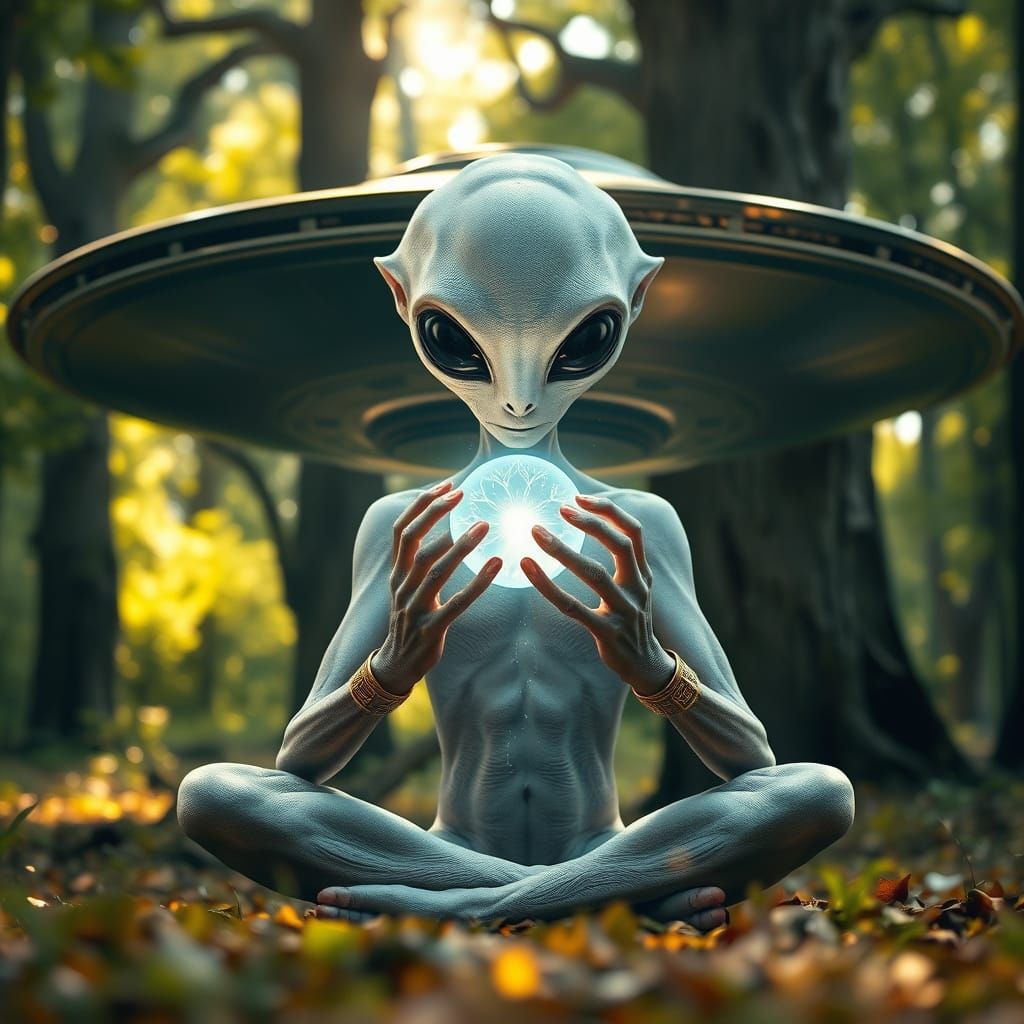 Serene Psychic Alien in Contemplative Meditation with Radian...