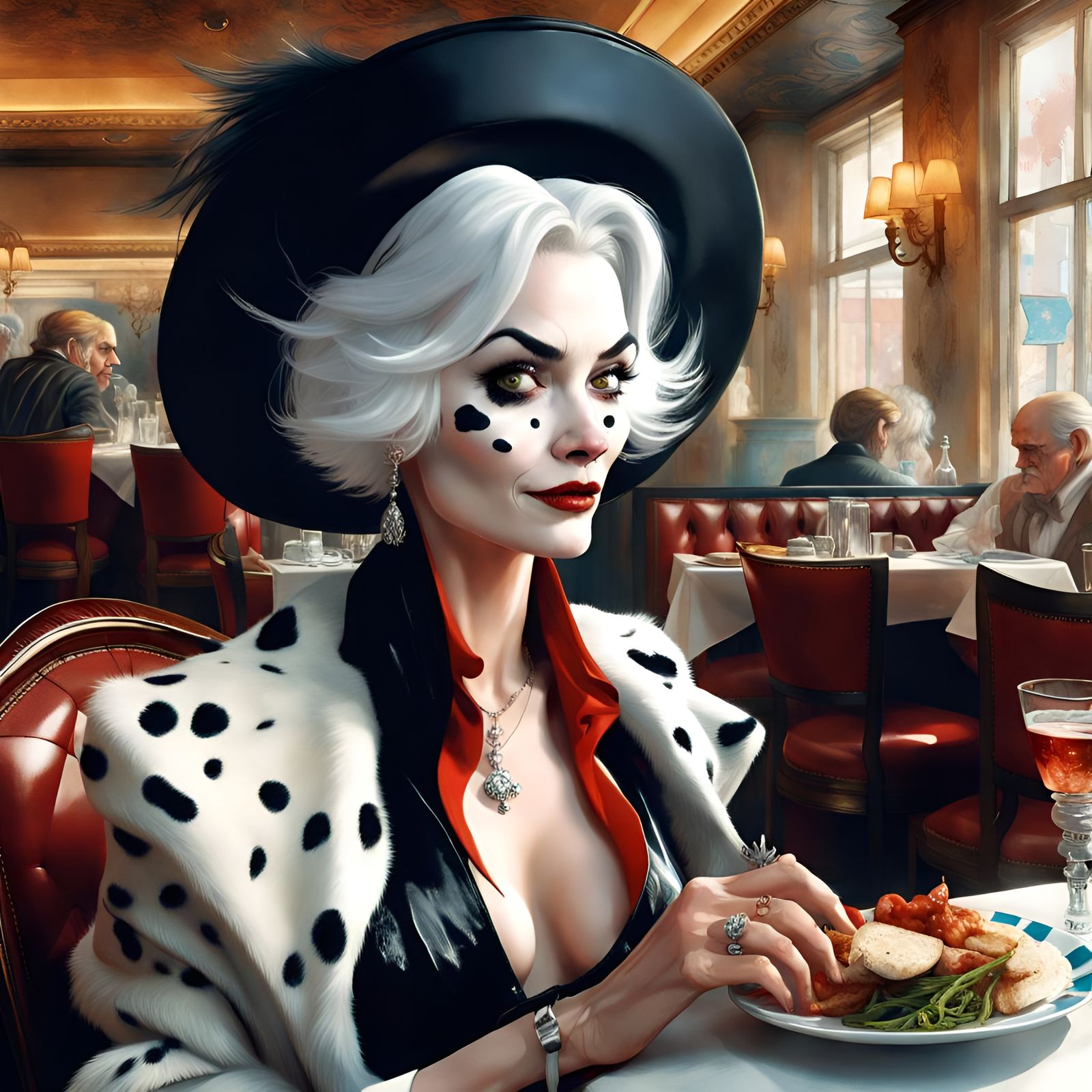 Cruella Deville Portrait in Golden Age Style