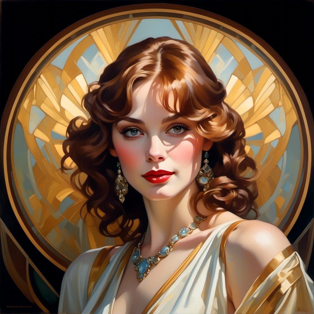 Art Deco Portrait in Alphonse Mucha Style
