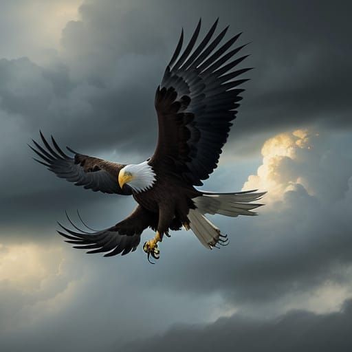 Eagle Seizes Two Birds in Dramatic Stormy Sky