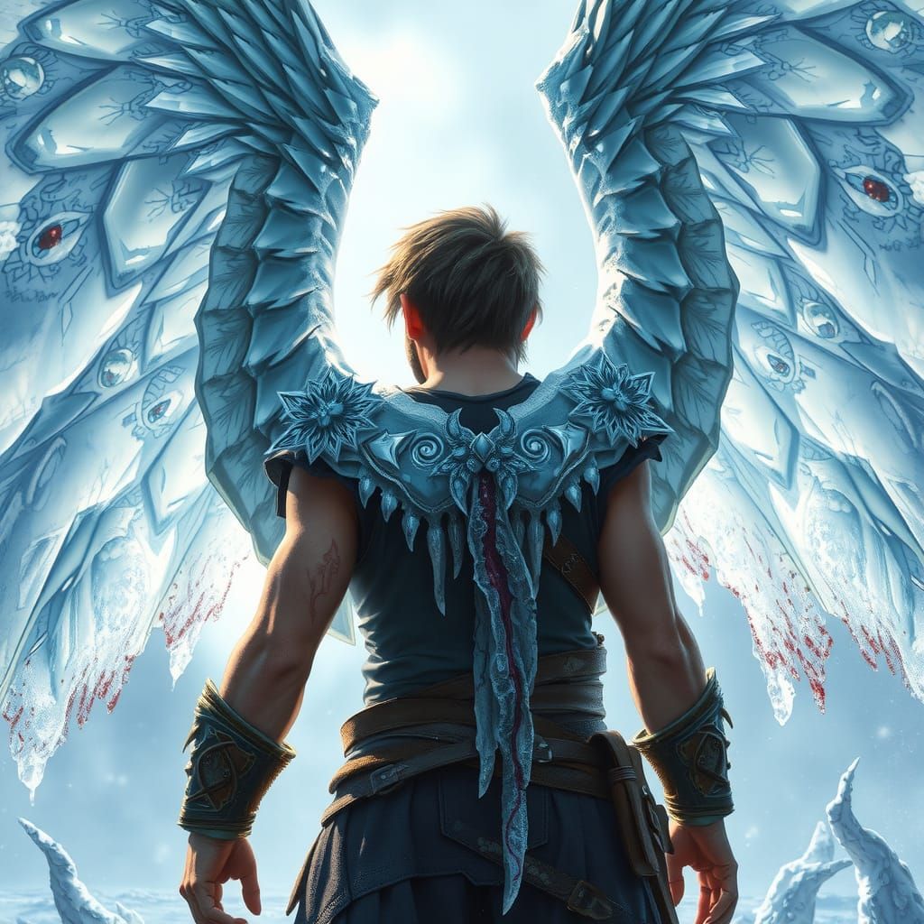 Crystalline Ice Winged Warrior Confronts Kraken