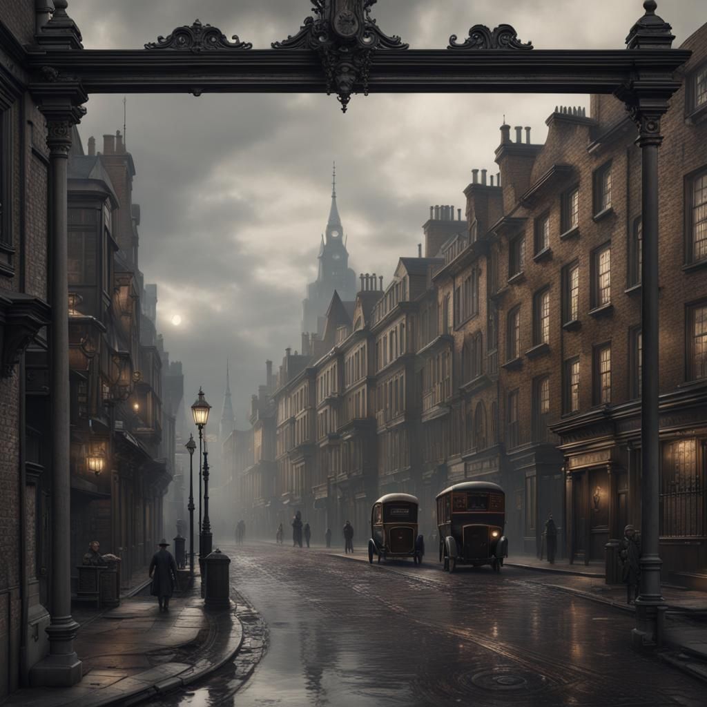 Misty London Street Scene in Detailed Matte Painting
