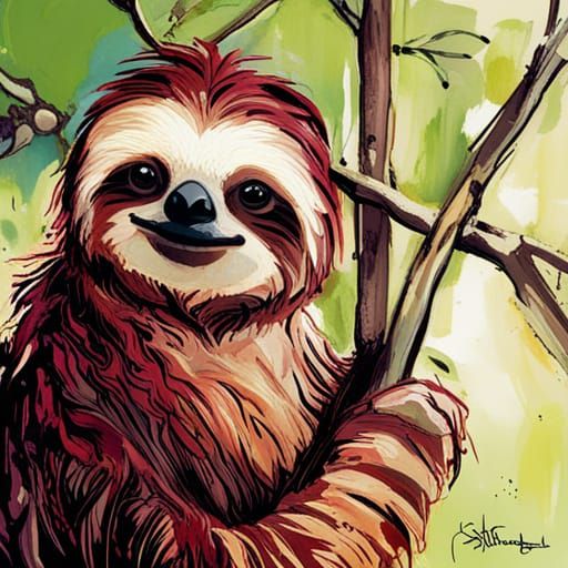 Sloth Portrait in Natural Habitat, Abstract Interpretation