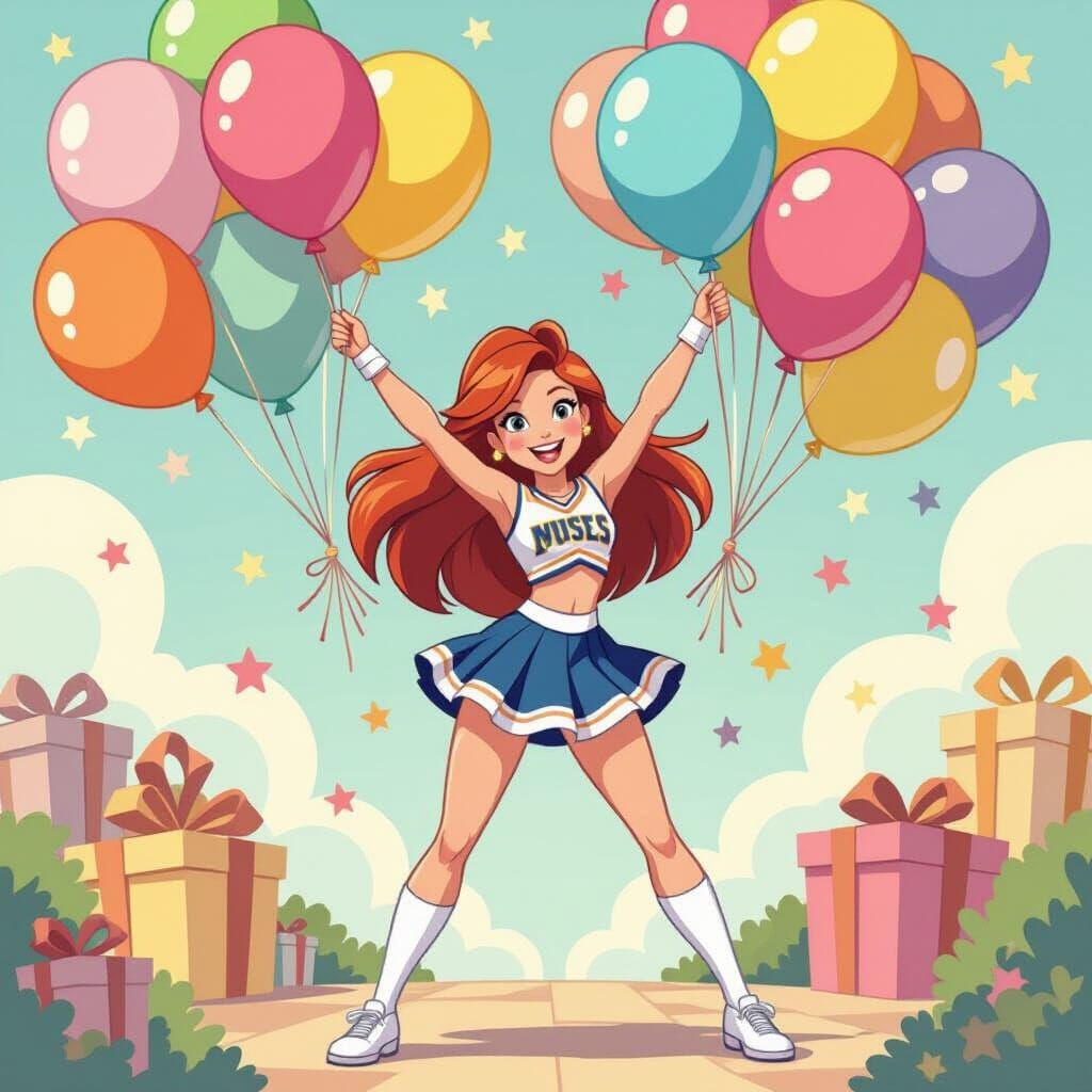 Kim Possible as Cheerleader with Birthday Balloons