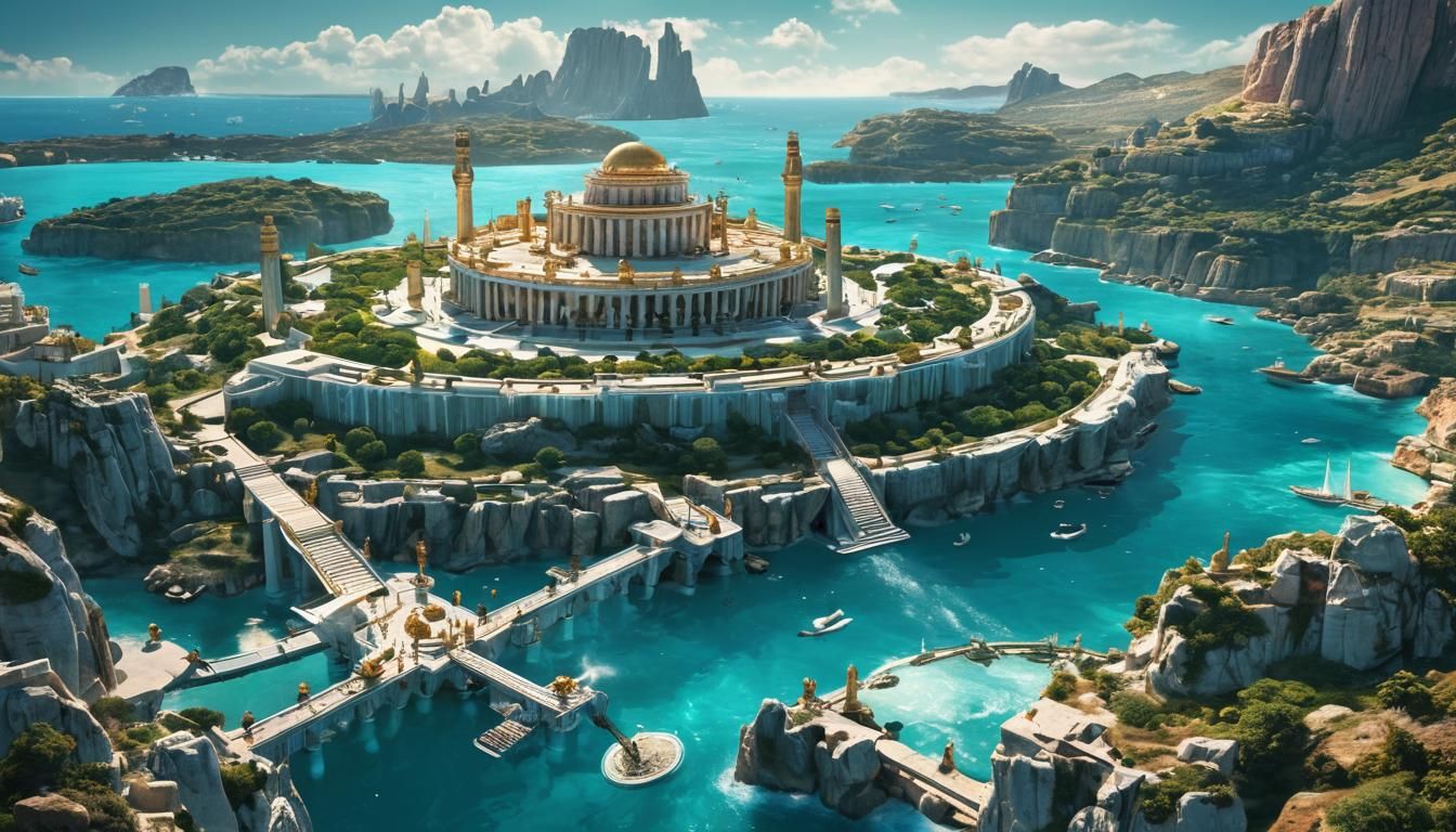 Ethereal Atlantis Cityscape in Colorful Fantasy Art