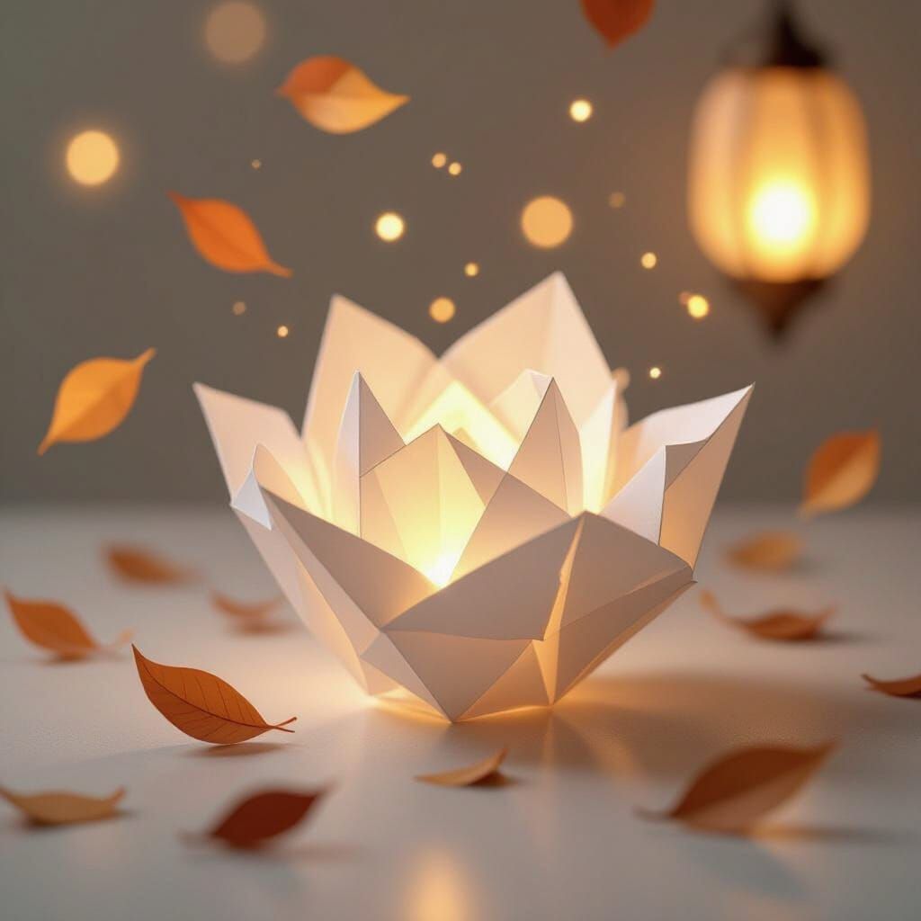 Whimsical Origami Papercraft Lifted by Gentle Wind