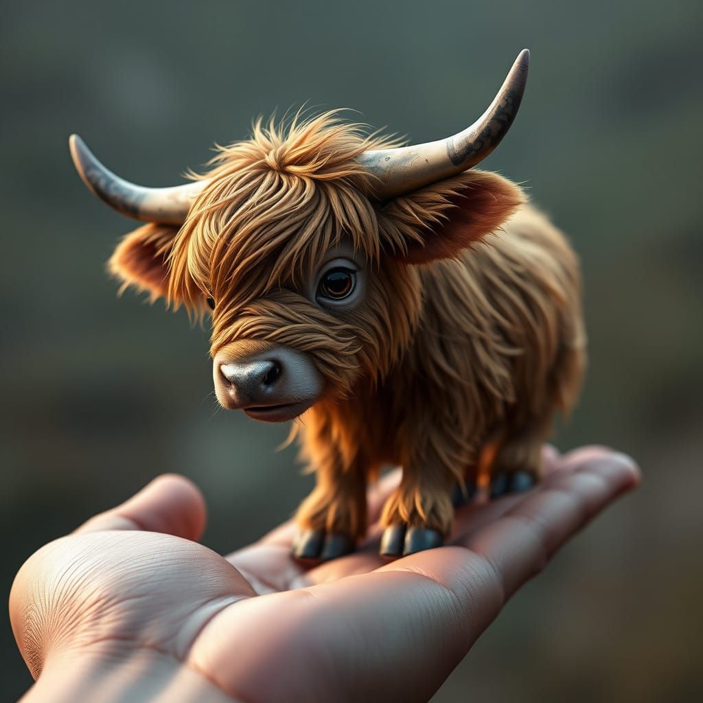 Miniature Highland Cow in a Fantastical Setting