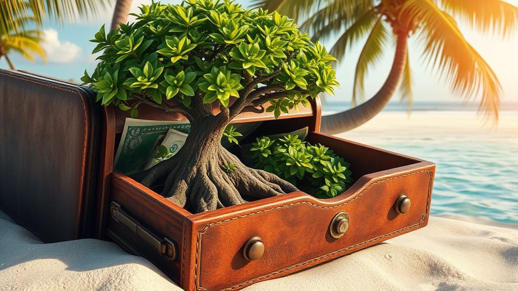 Money Tree Sprouting on Thailand Beach, Matte Painting