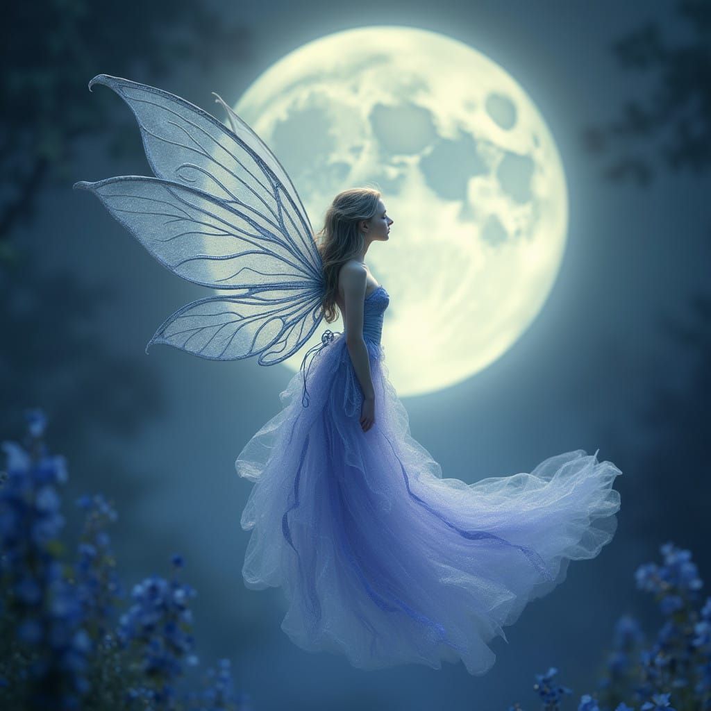 Whimsical Fairy in Dreamy, Enchanted Moonlight