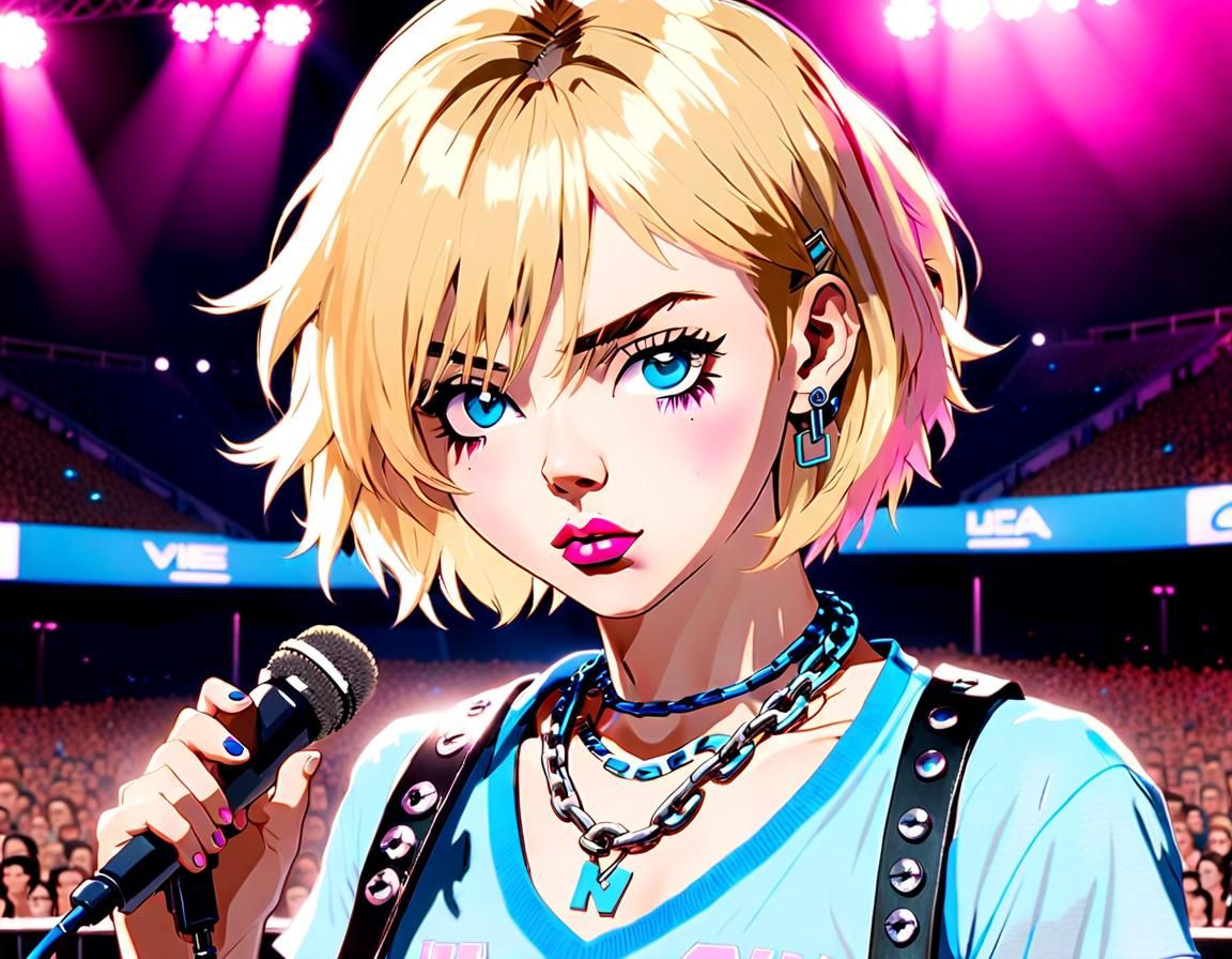Anime Rock Idol Performance in Stadium Lighting