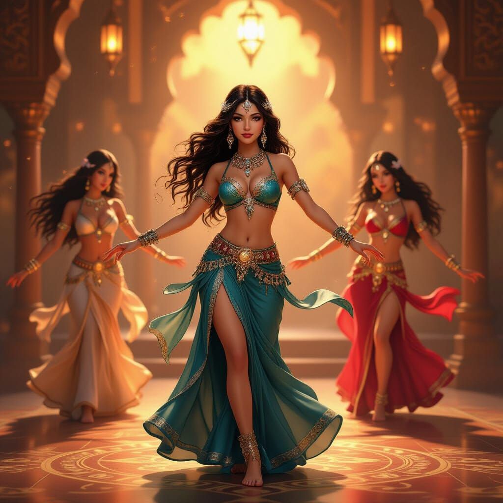Vibrant Belly Dance Workshop in 3D Anime Style
