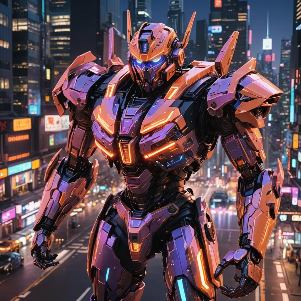 Transformer Drift in Neon Cityscape: 3D Anime Art