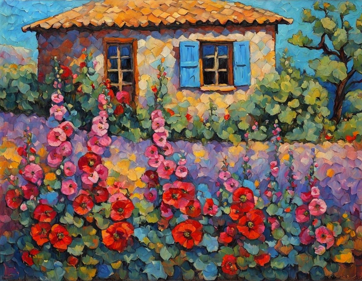 Hollyhocks in a Santa Fe Casita