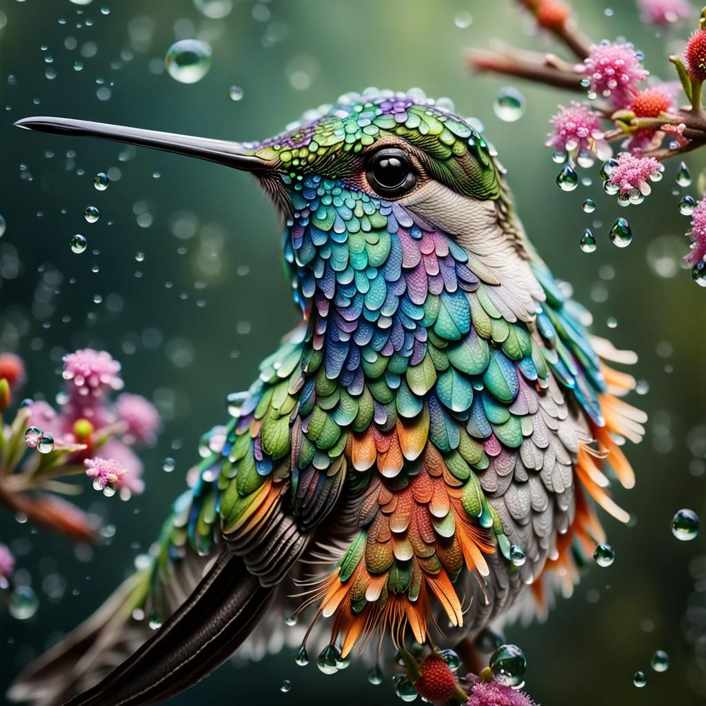 Macro Photograph of a Hummingbird with Detailed Feathers
