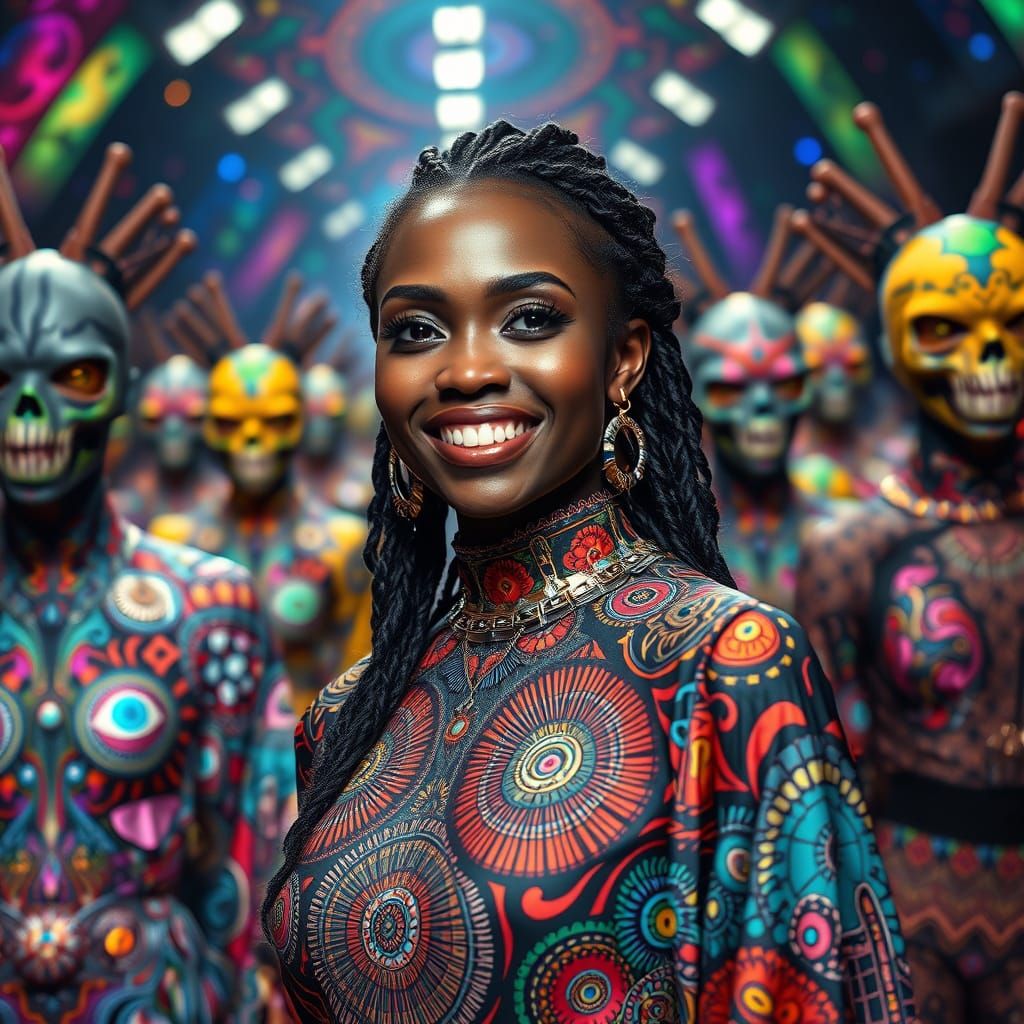 Optic Art Fashion Show with Smiling Woman