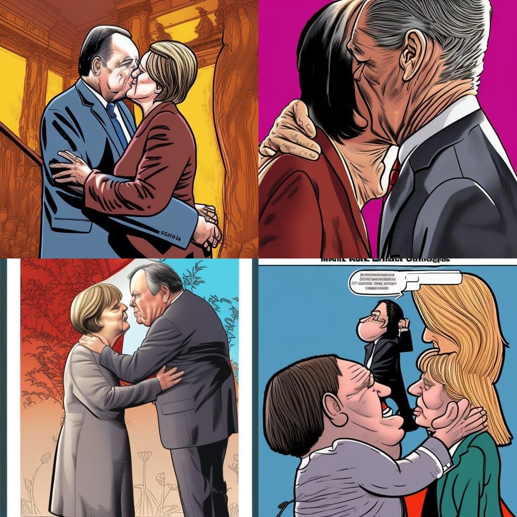 Helmut Kohl and Angela Merkel: Comic Book Kiss