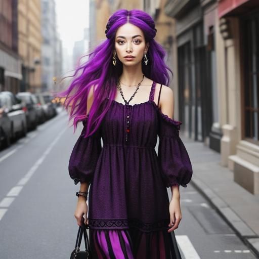 Hippie Girl in Colorful Dress