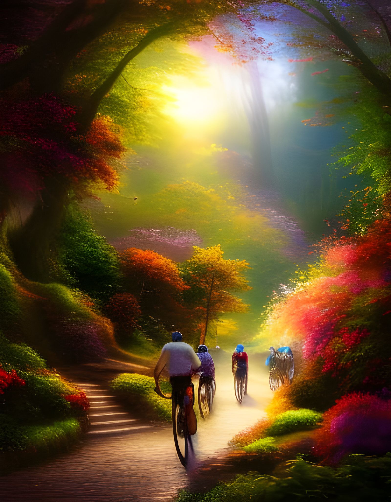 Ethereal Bicyclists in Hyperdetailed Fantasy Landscape