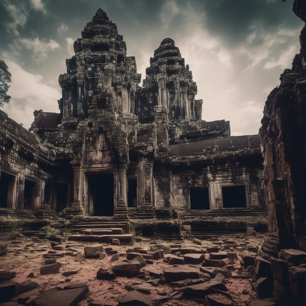 Angkor Wat Ruins in Macabre Style