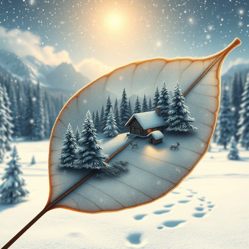 Winter Wonderland Etched on Delicate Leaf
